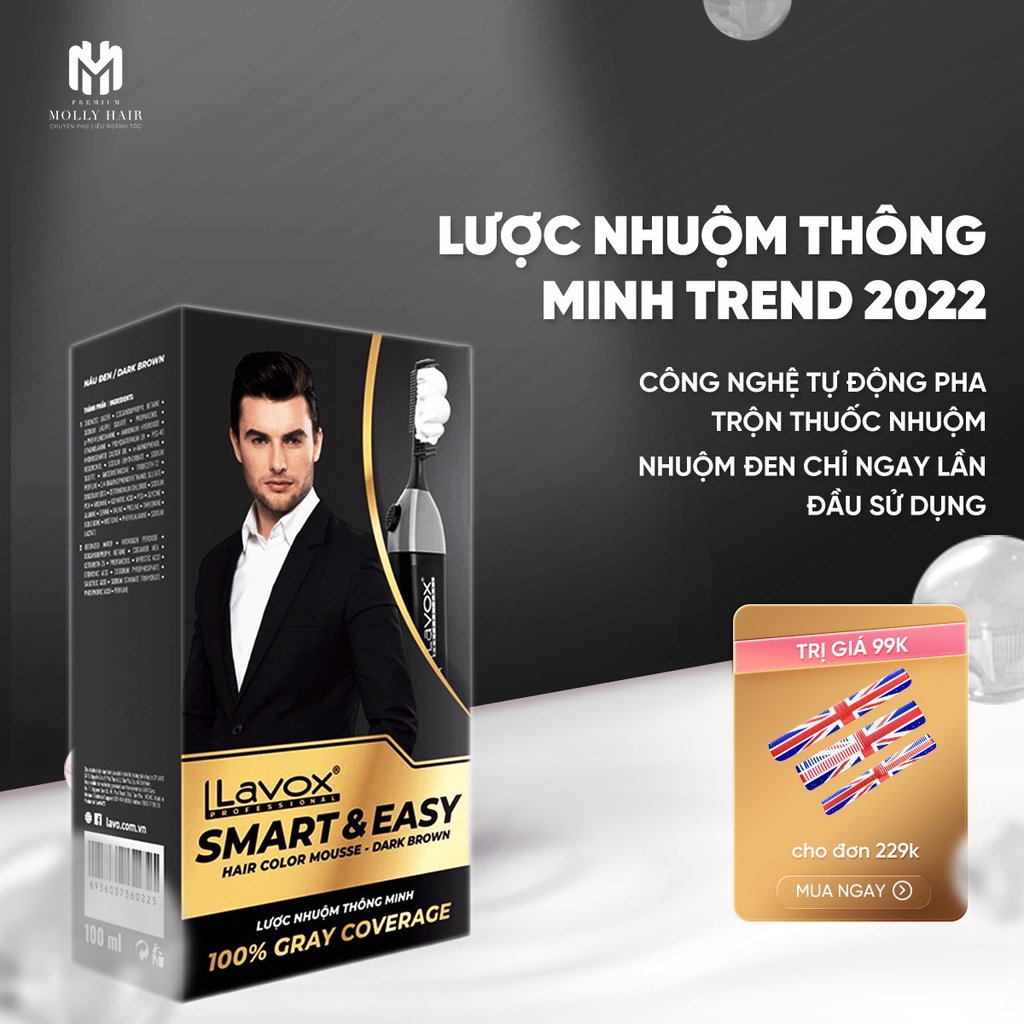 Thuốc nhuộm tóc tại nhà, Lược nhuộm thông minh MollyHair Lavox chỉ 10 phút kèm dầu xã giữ màu