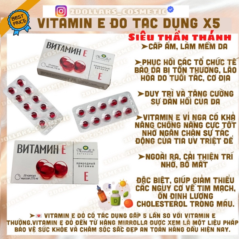 Vitamin E Đỏ Mirolla - Vỉ 20 Viên