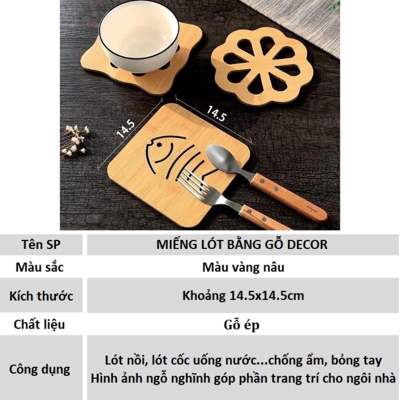 Miếng lót nồi bằng gỗ họa tiết decor đáng yêu