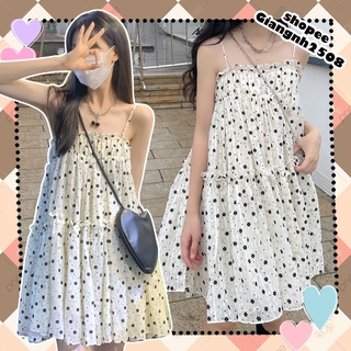 V003 Váy hai dây Babydoll BBD hoa nhí đáng yêu dáng lỡ phong cách Hàn Quốc, đầm tiểu thư công chúa ulzzang voan nữ tính