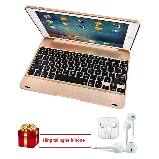 Bàn phím Bluetooth  F19A/ F19B cho iPad Pro 9.7''/ iPad Air/ iPad Air 2 (Gold) Tặng tai nghe iPhone