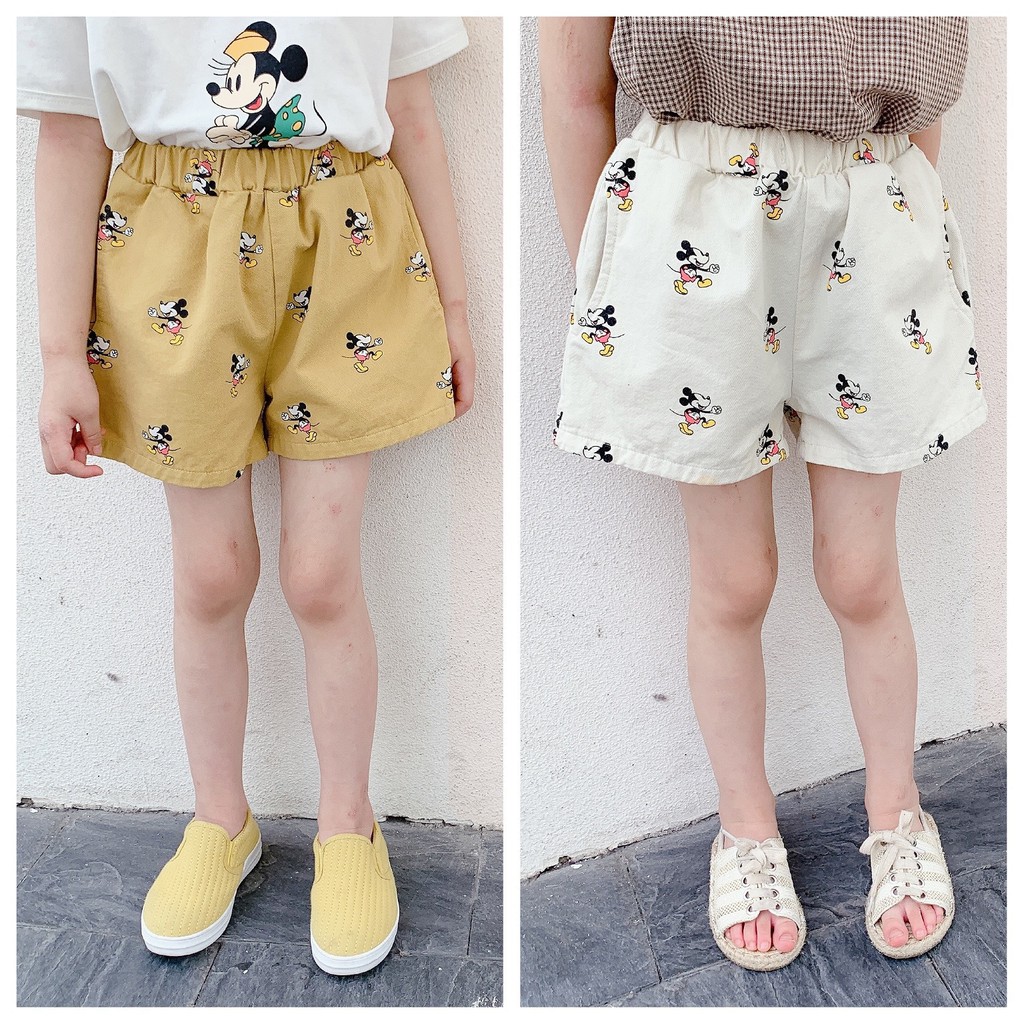 QUẦN ĐÙI KAKI BÉ GÁI THÊU HÌNH CHUỘT MICKEY DỄ THƯƠNG CHO BÉ GÁI 2,3,4 TUỔI