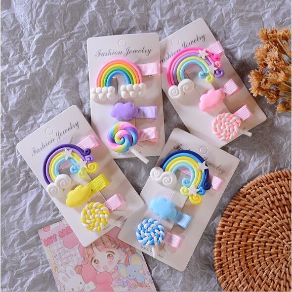 Set 3 Kẹp Tóc Cầu Vồng Xinh Xắn Phong Cách Hàn Quốc - Kẹp Tóc Kẹo Ngọt Cho Bé - Dumi Shop GG