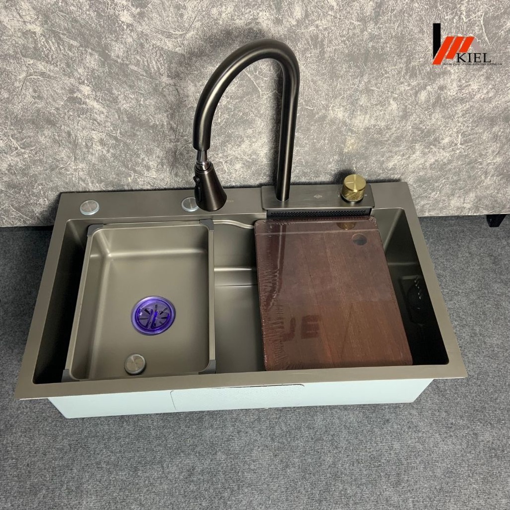 Combo chậu rửa bát 1 hố lớn 75x46 xả ngang kiểu mới nano dày 3.5li và 3li. Bảo hành chính hãng 2 năm