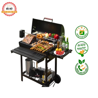 Bếp nướng than hoa ngoài trời có nắp đậy, có tay đẩy,có moto quay BB-05  ( BẢO HÀNH 12 THÁNG)