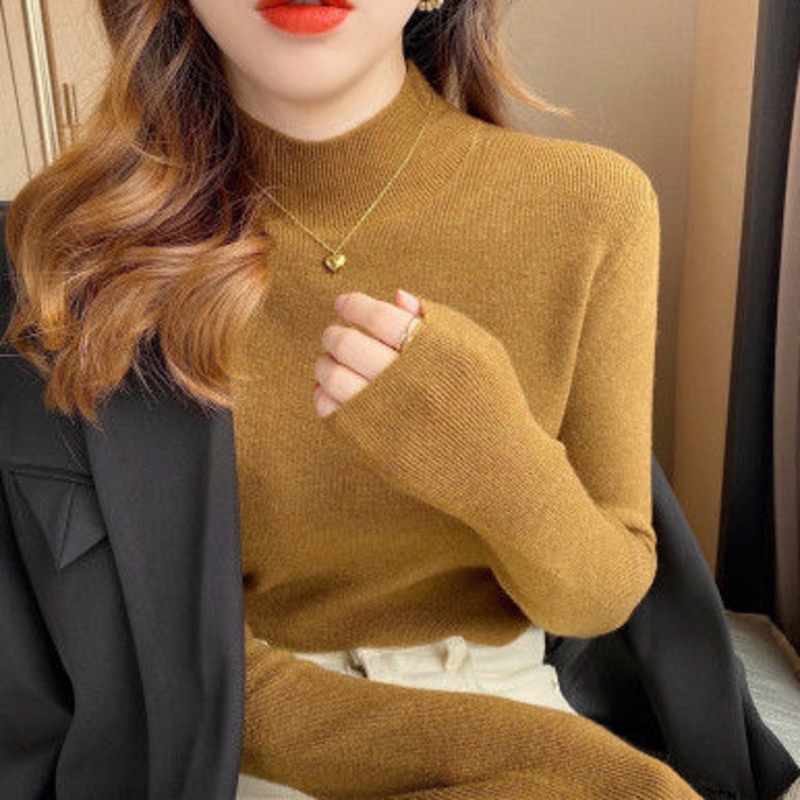 Áo sweater dệt kim RENJIANVSHENG tay dài cổ cao thời trang mùa thu cho nữ