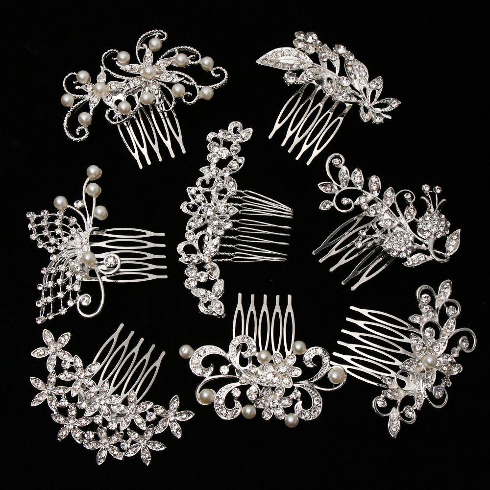 PINEVN Lược Cài Tóc Cô Dâu Hình Hoa Lá Đính Pha Lê Sang Trọng