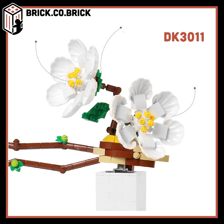 Bộ Đồ Chơi Lắp Ráp Kiểu Bình Hoa Mận Trắng Hồng Trưng Bày Tuyệt Đẹp Flower Bouquet Building Blocks DK3011