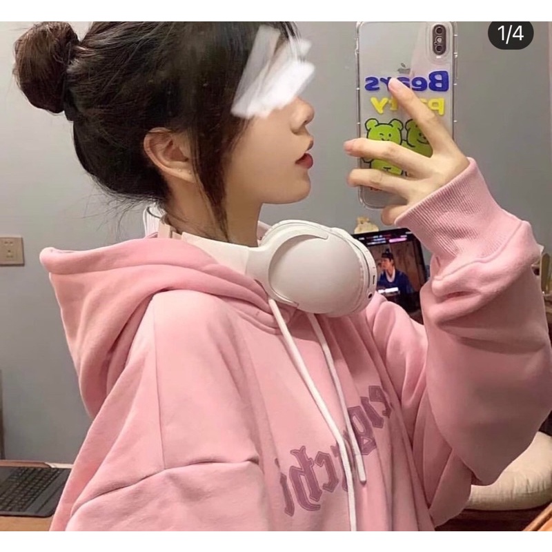 Áo HOODIE Chữ Thái Màu Hồng free size Phom 40 đến 65kg