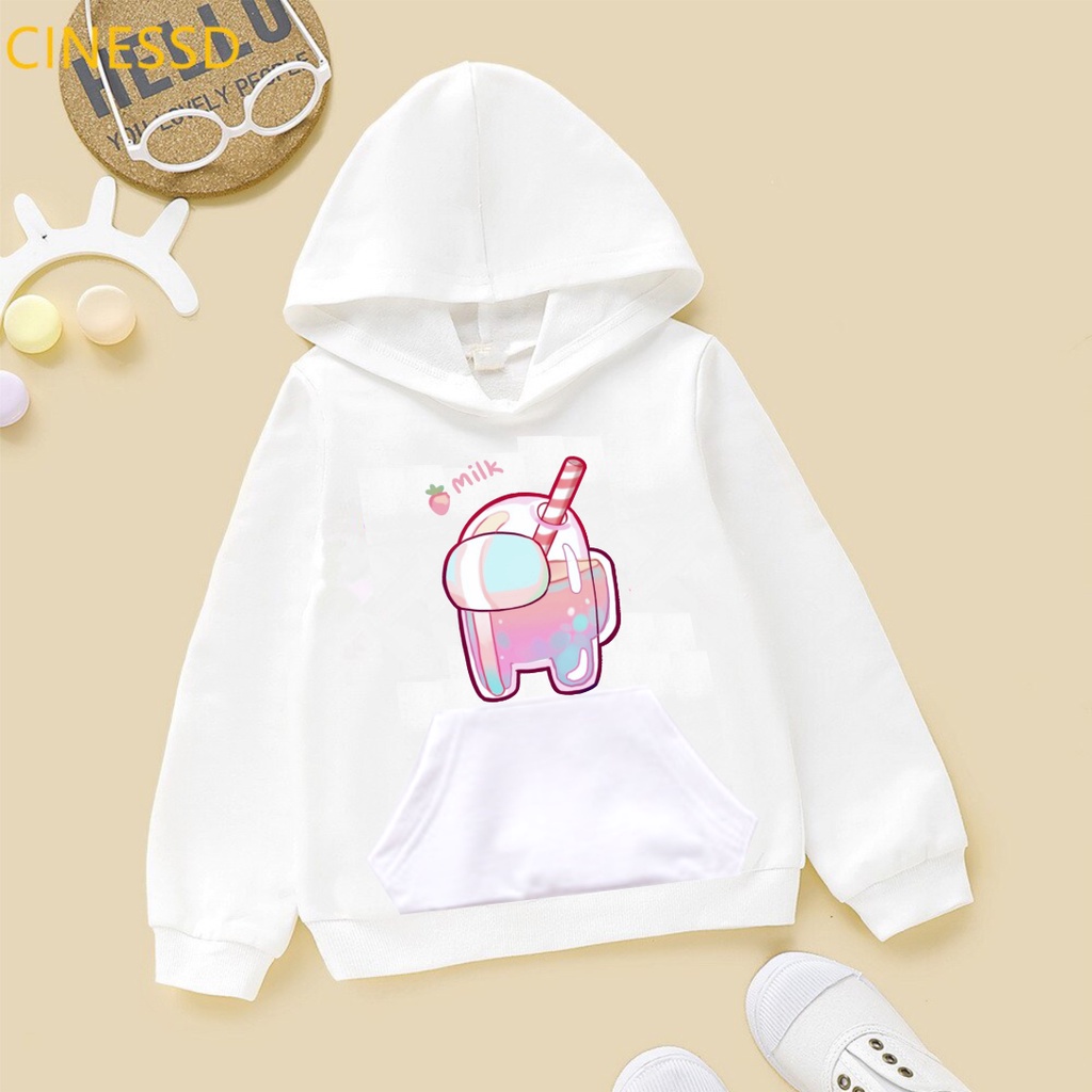 Áo Hoodie Among Us màu trắng cho bé trai bé gái chất liệu nỉ mềm mại