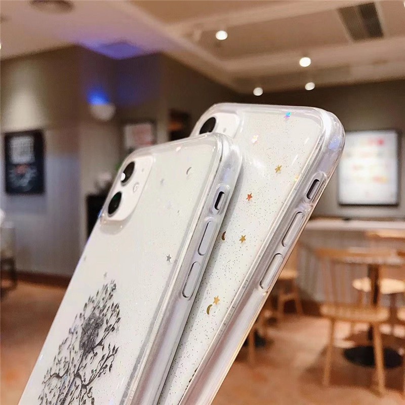 Ốp điện thoại mềm họa tiết cây màu sắc vàng ánh kim sang trọng dành cho iPhone12 11Pro Max XR XS Max X 7 8 Plus