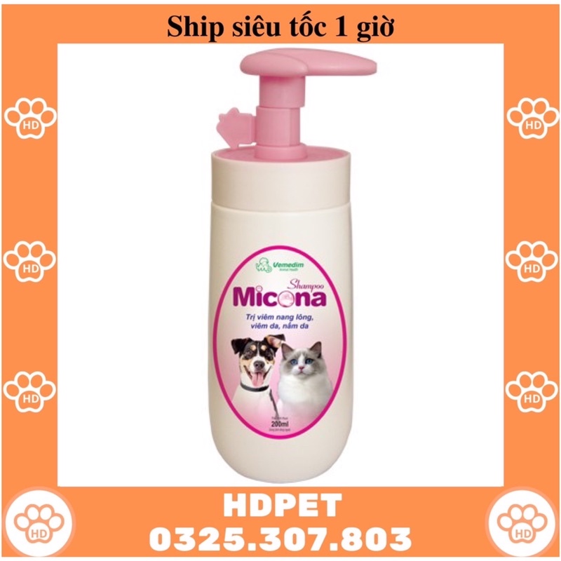 Sữa Tắm Nang Lông Viêm Da Nấm Da Cho Chó Mèo Micona Vemedim 200ml