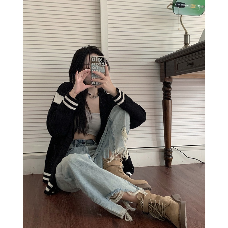 Cocory vn Quần Jean Ống Rộng Lưng Cao Thời Trang Mùa Hè Cho Nữ