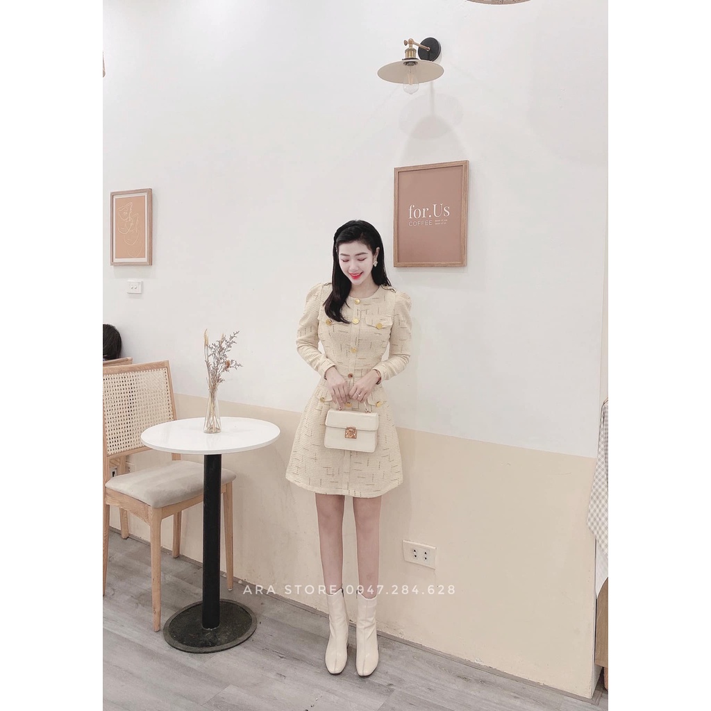 Váy dạ Tweet cúc bọc cao cấp thời trang sang trọng Ara Store V5 | BigBuy360 - bigbuy360.vn