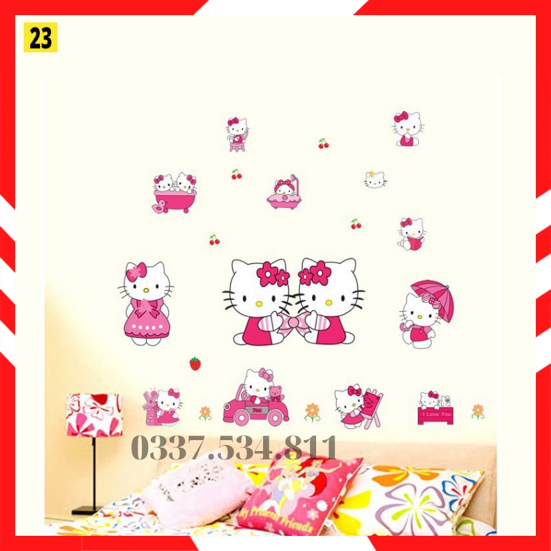 Decal dán tường, tranh decal dán tường trang trí phòng, tủ cho bé gái mèo hello kitty TE23