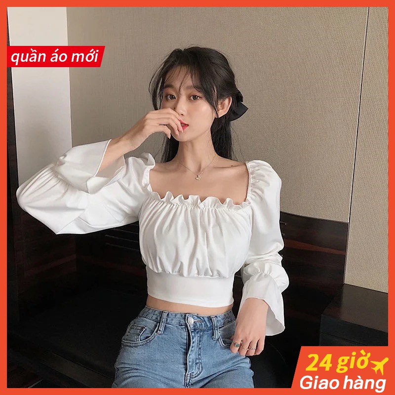 Kho sẵn sàng🎁angryball áo croptop tay dài  Áo sơ mi nữ tay dài thời trang hàn quốc