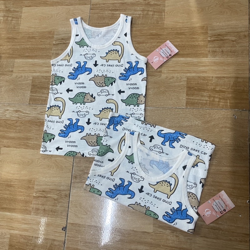 Áo Ba lỗ cotton thông hơi bé trai, họa tiết khủng Long đáng yêu, hàng xuất xịn.
