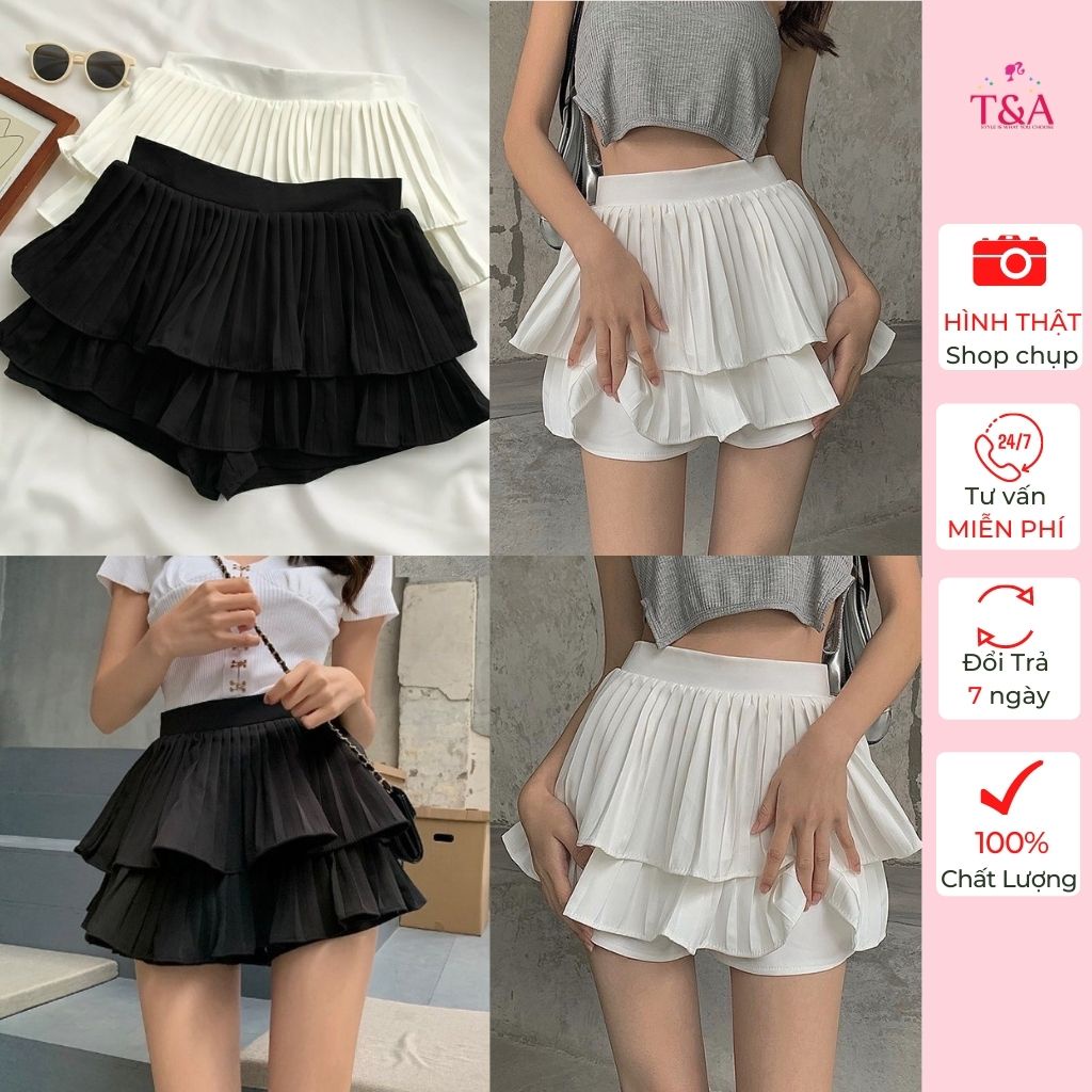 Chân váy tầng xếp ly dáng ngắn 2 tầng có quần trong - 751