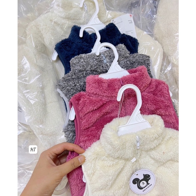 Áo gile lông bé trai bé gái, áo khoác nhẹ ba lỗ cổ cao mềm mịn ấm áp, không tay cho bé thoải mái vận động