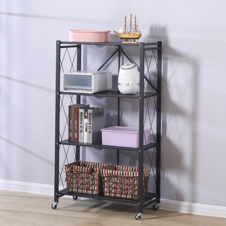 Kệ sắt để đồ đa năng gấp gọn có bánh xe di chuyển 360 độ, hàng nội địa trung dày dặn chắc chắn