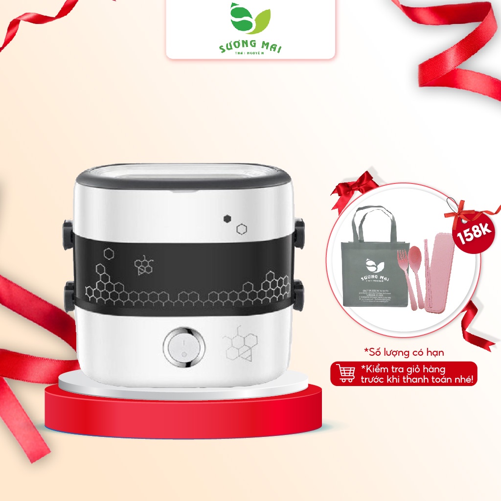 Hộp Cơm Hâm Nóng Cắm Điện 4 Lõi Sứ Cao Cấp 2 Tầng SƯƠNG MAI Dung Tích 1.5L Công Suất 250W Hâm Nóng 15 Phút SM00261