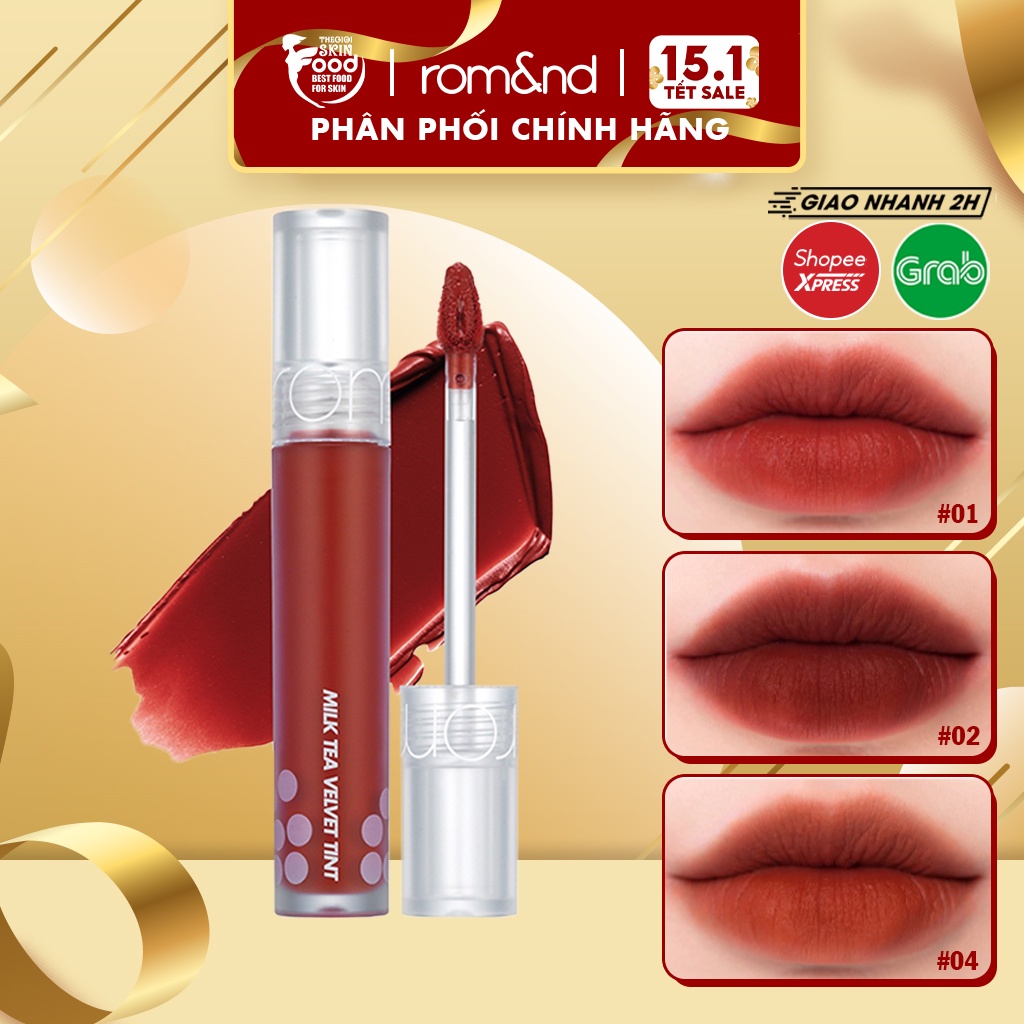 [NEW-Ver 2] Son kem lì trà sữa, lâu trôi, Hàn Quốc Romand Milk Tea Velvet Tint 4.4g