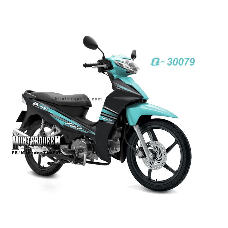 Tem rời màu xanh, Honda Wave Blade dán xe đen. Decal tem chế đẹp, chất lượng. Sắc nét, bền màu