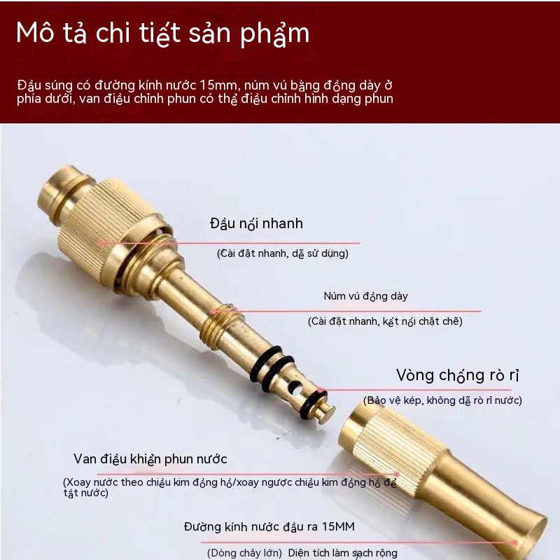 Tất cả Đồng 4 Điểm 6 Súng phun nước áp suất cao có thể điều chỉnh Bình xịt chung đa năng Tưới nước tưới súp lơ Tưới vườn Rửa xe Dụng cụ tiện dụng