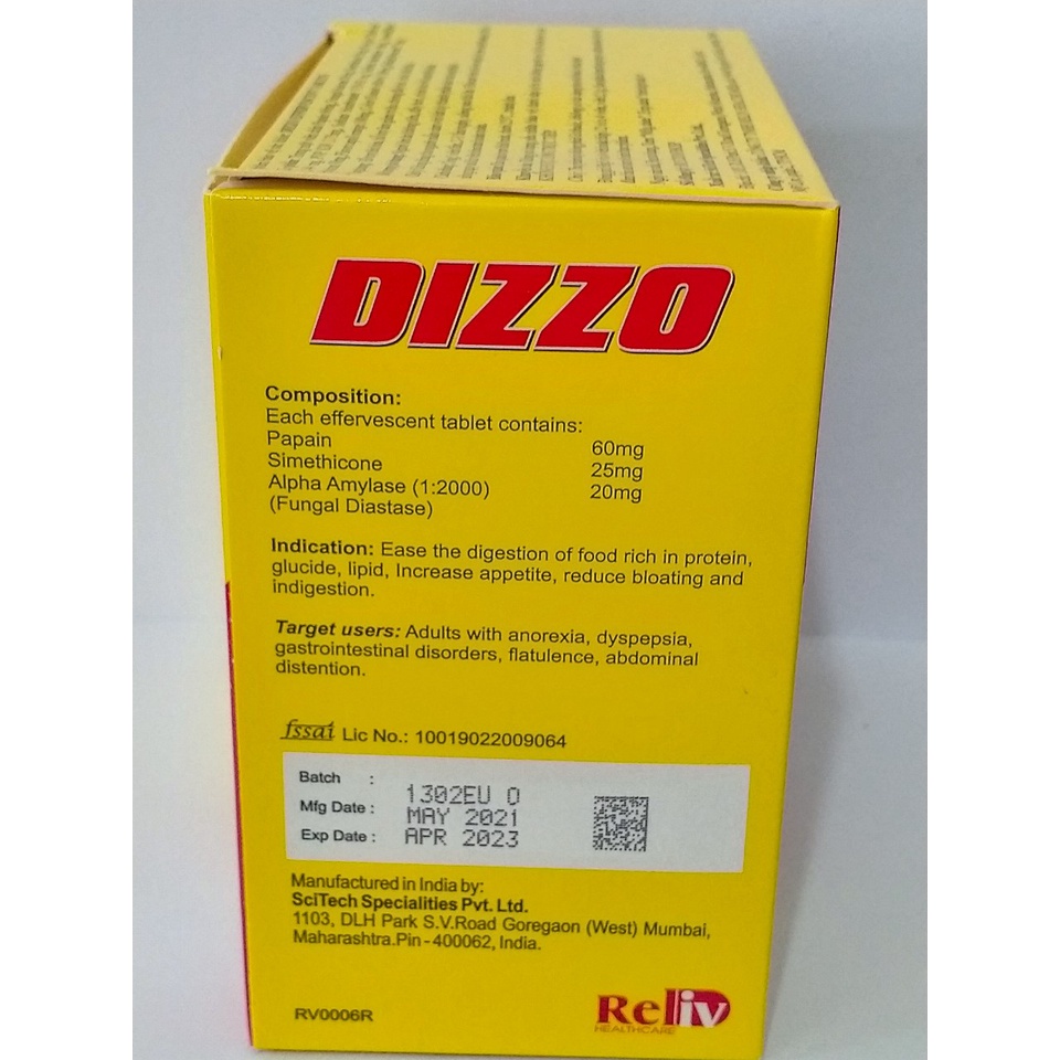 Viên sủi DIZZO Hỗ trợ cho trường hợp ăn không tiêu, ợ hơi, đầy hơi, khó tiêu...