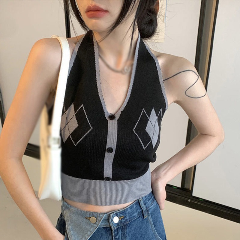 Áo Croptop Dệt Kim Không Tay Trọng Lượng Nhẹ Thời Trang Dành Cho Nữ