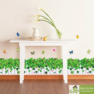 Decal Dán Tường Chân Tường Hàng Rào Cỏ Trái Tim T3031