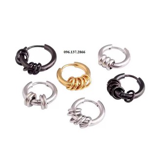 SQKL (bấm lỗ đen) - khuyên tai inox 5 vòng đen bấm lỗ (sqkl )