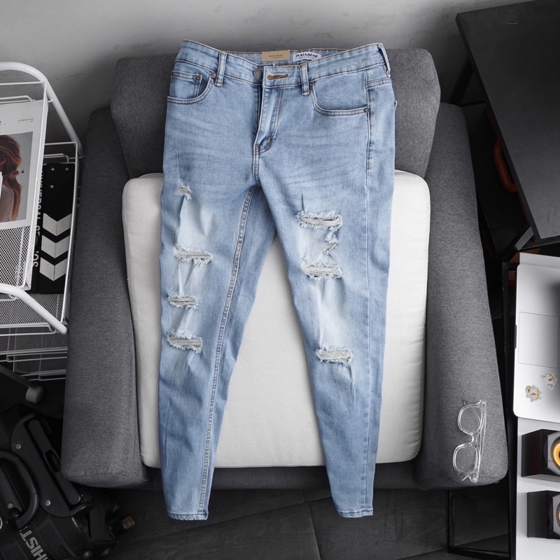 Quần jean nam mài rách ống ôm nhẹ thời trang cao cấp | BigBuy360 - bigbuy360.vn