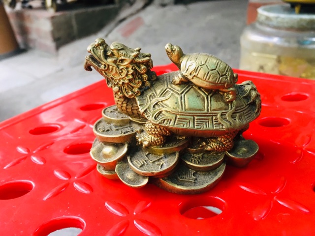 Long Quy Rùa cõng con nhỏ vật phẩm phong thuỷ bằng đồng