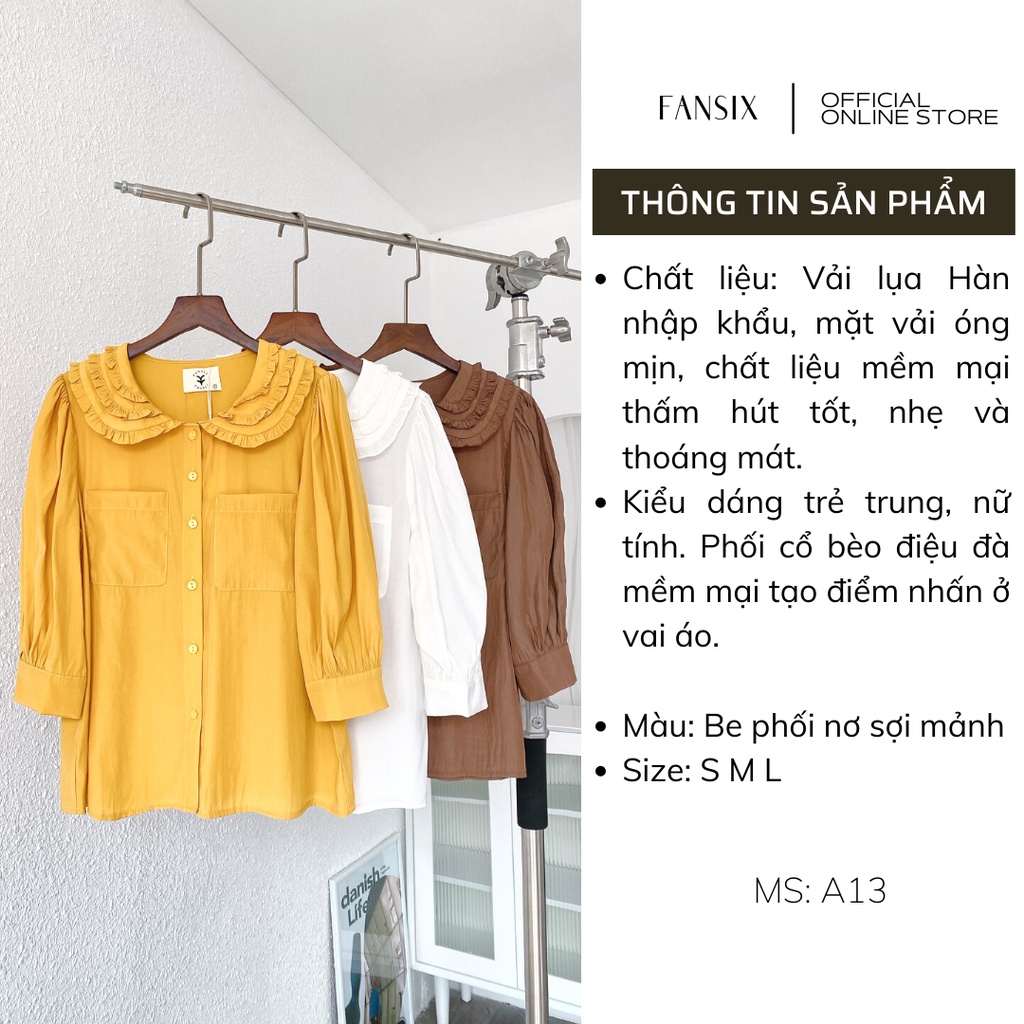 Áo sơ mi tay lỡ FANSIX - A13 sơ mi công sở phối cổ bèo nữ tính, chất vải lụa Hàn mềm mại | BigBuy360 - bigbuy360.vn