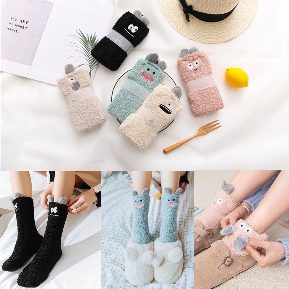 Vớ Nhung San Hô Mềm Mại Họa Tiết Động Vật Hoạt Hình Cho Nữ