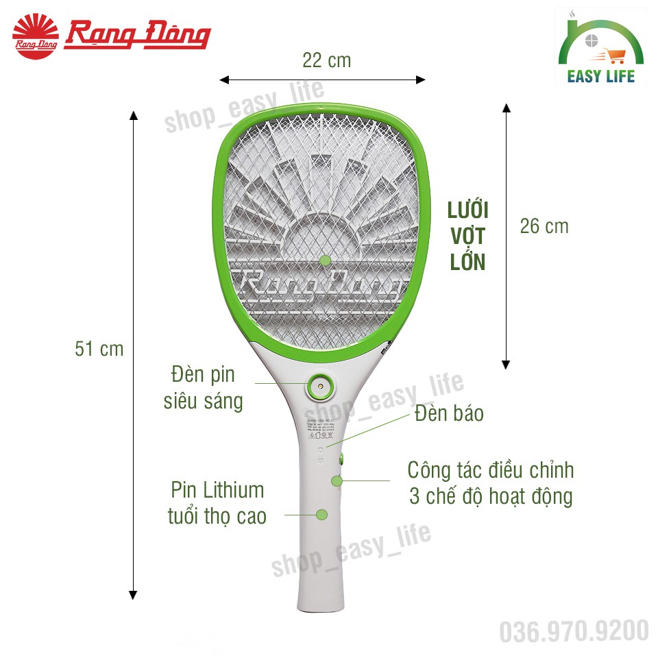 💥[PIN TRÂU]💥 Vợt Muỗi Siêu Bền - Rạng Đông - RD-VBM-2021