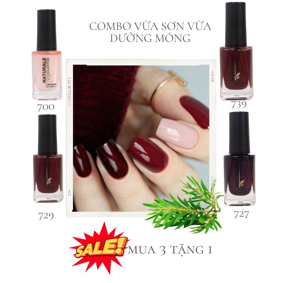 Combo 4 sơn dưỡng thành phần hữu cơ phục hồi móng yếu, hư tổn USA NATURALS COLLECTION màu đỏ hồng - 7.5ml