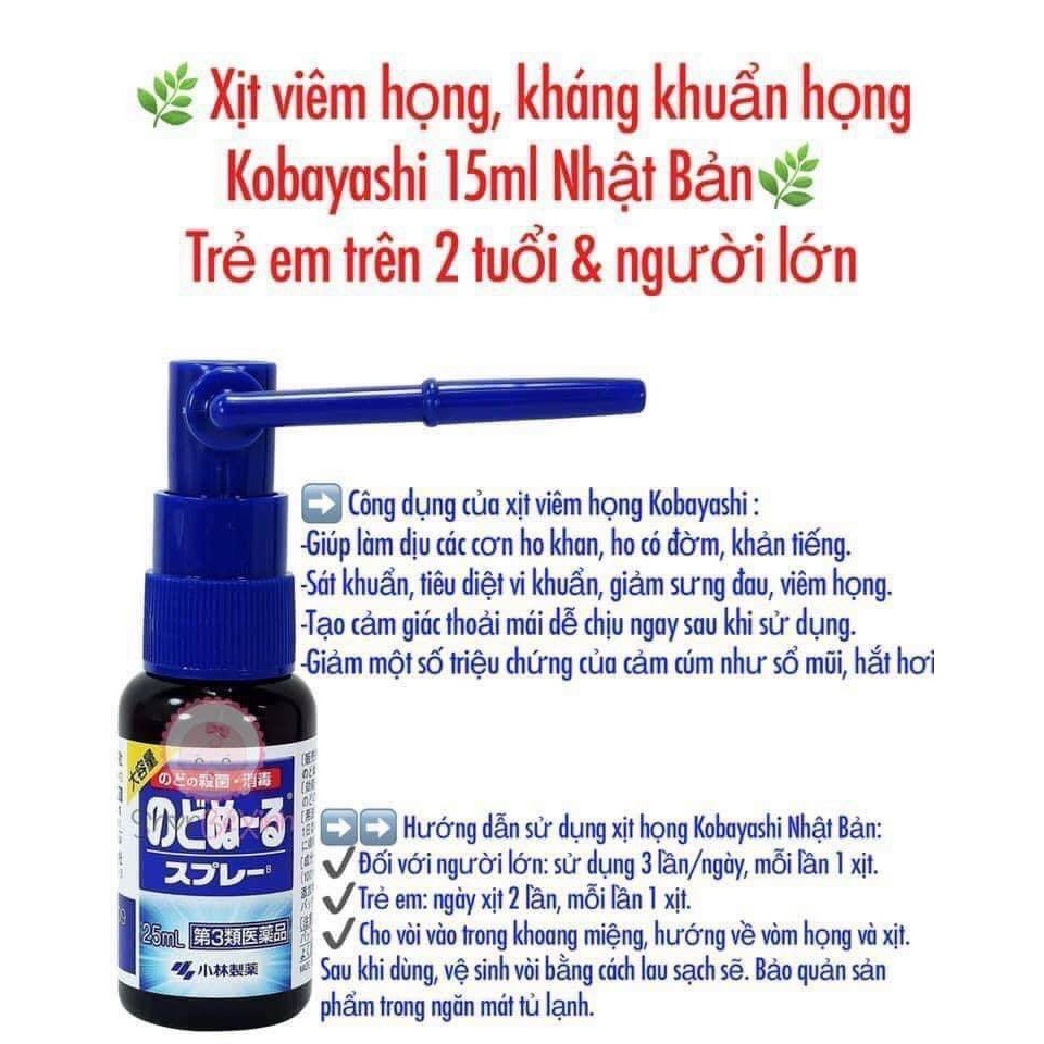 Xịt giảm ho, rát họng Kobayashi 15ml đủ vị