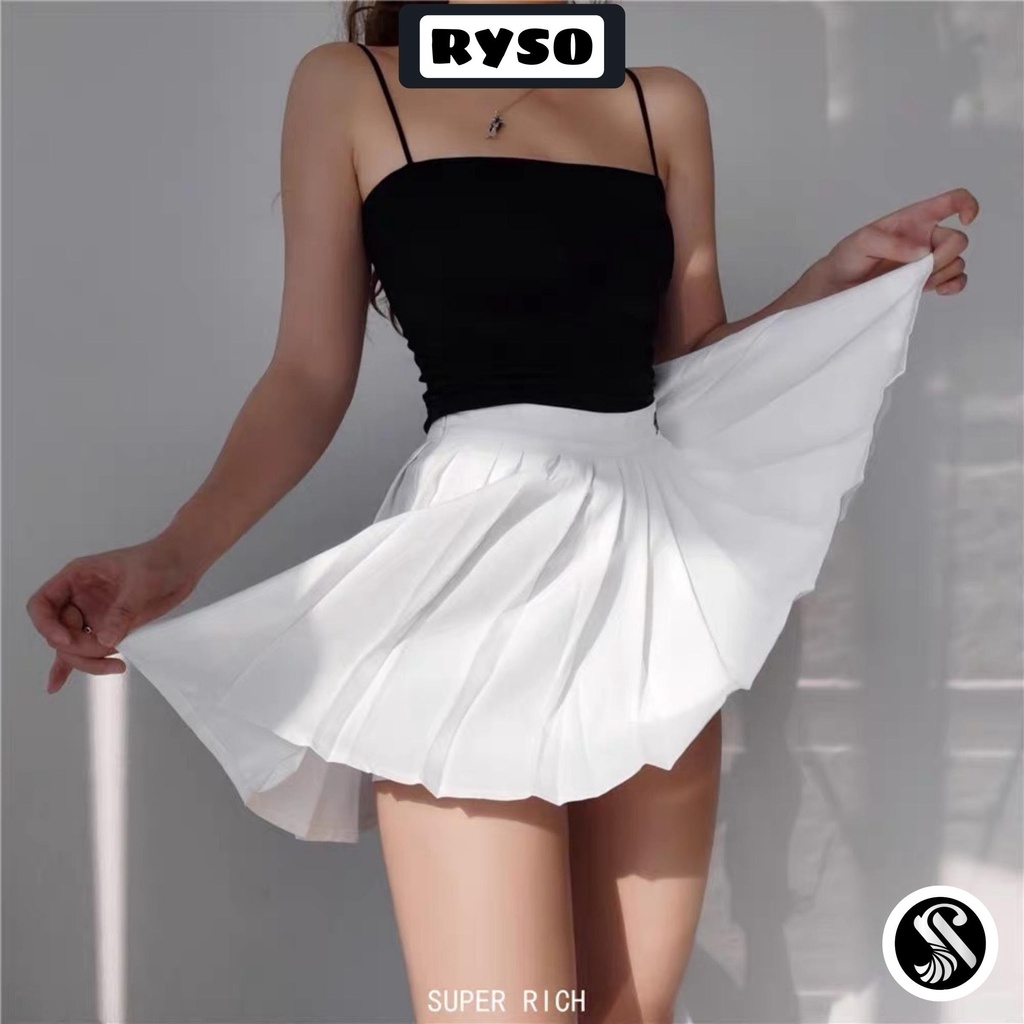 Chân váy xếp ly tennis lưng cao dáng ngắn thêu hoạ tiết có quần lót trong phong cách Hàn Quốc Ulzzang