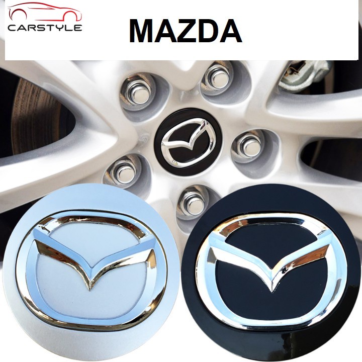 Logo chụp mâm, lazang bánh xe Mazda đường kính 57mm MAD57: Mầu Đen và Bạc  （1 Chiếc)