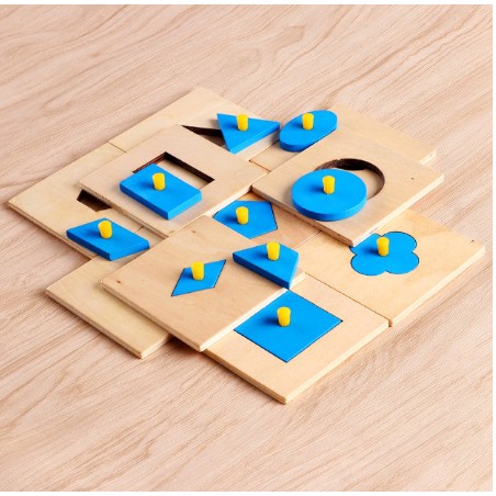 Giáo Cụ Montessori - Bộ Núm Trụ Hình Khối - Set 10 khuôn 10 hình