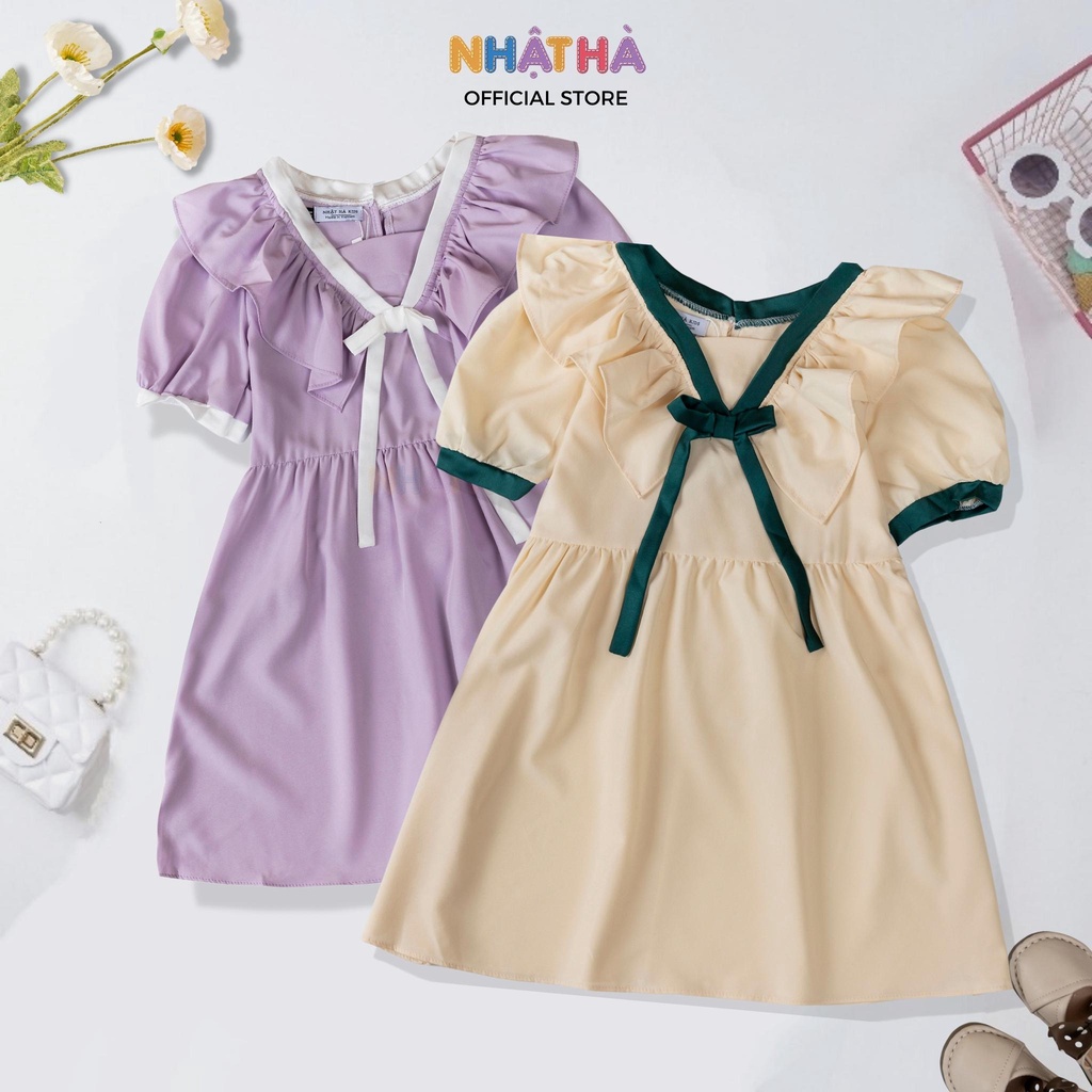 Váy bé gái mùa hè NHẬT HÀ chất liệ cực mát thiết kế cổ bèo size đại Từ 12-45kg