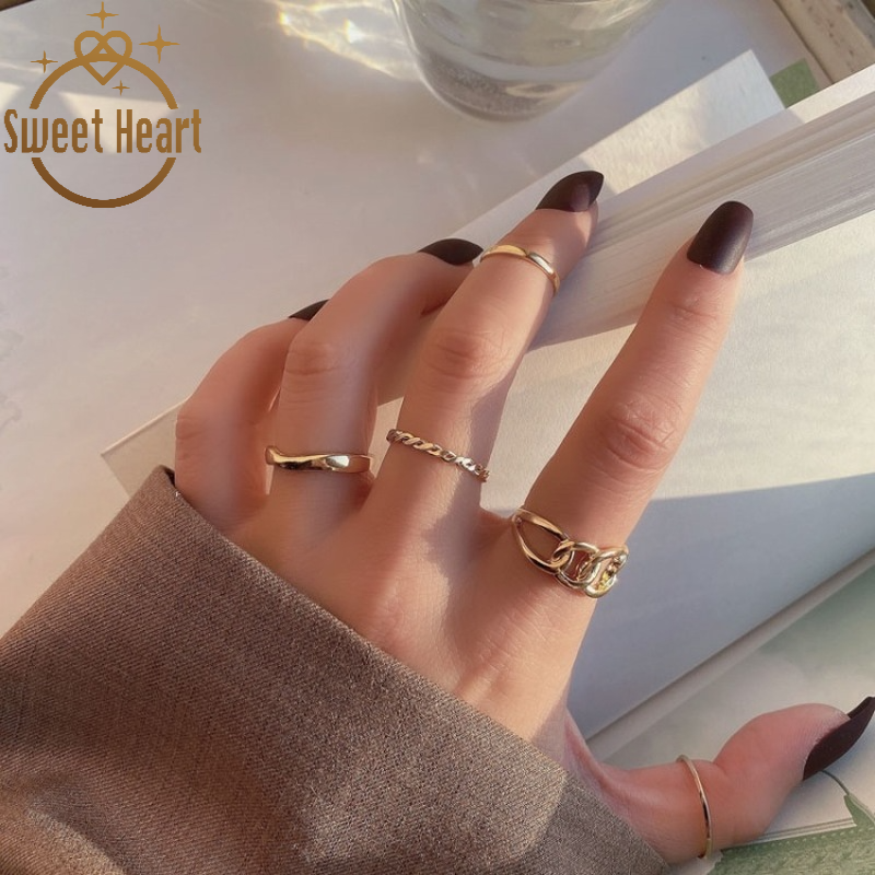 Set 5 nhẫn kim loại phong cách cổ điển thời trang dành cho nữ