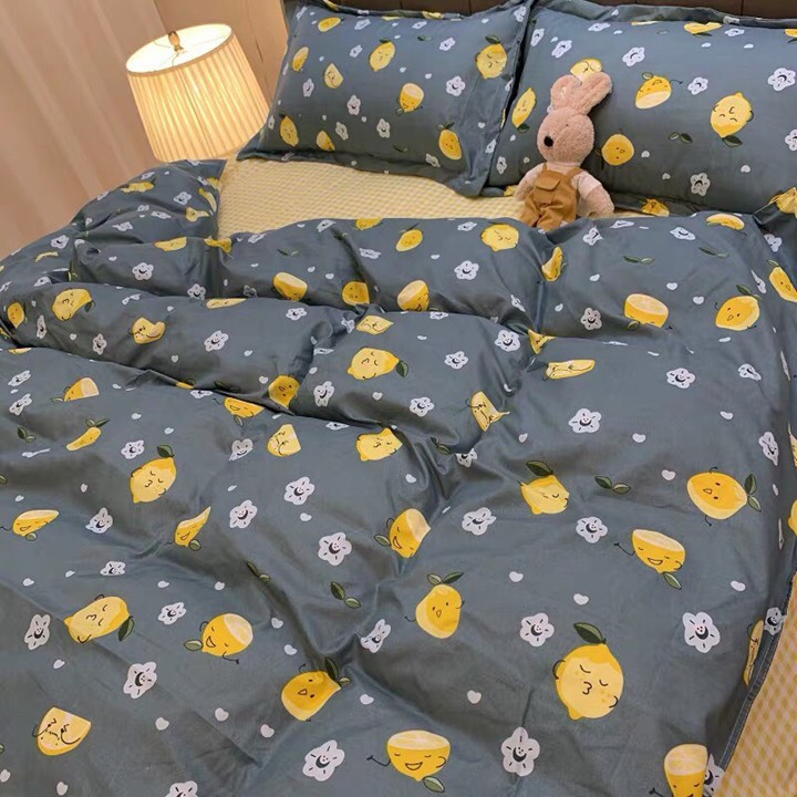 Bộ chăn ga gối drap giường chất cotton poly họa tiết những trái chanh vàng