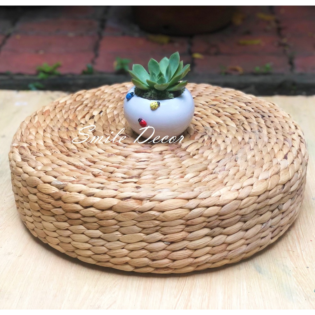Đệm ngồi bệt Smile Decor hình tròn đan lục bình dùng ngồi thiền hoặc bàn trà Nhật - Water Hyacinth cushion
