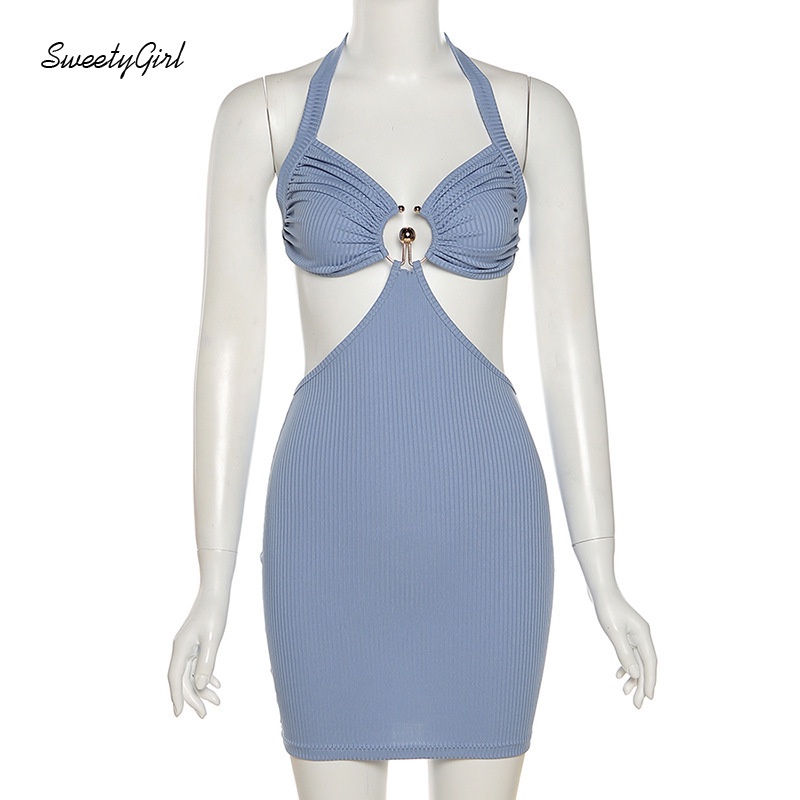 Đầm Ôm Sát Nách Cổ Chữ V Hở Lưng Màu Trơn Thời Trang Cho Nữ