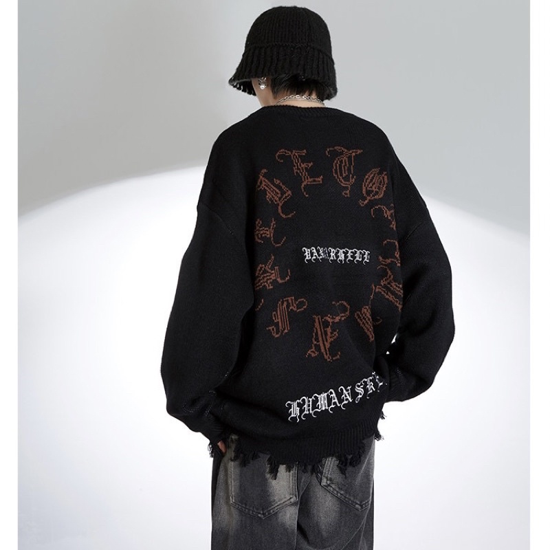 Áo len Rockboiz dáng rộng phong cách streetwear, Y2K, Grunge