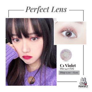 Lens Ảnh Mắt Thật, kính áp tròng C1 Violet dia 14.0, lens màu tím nhạt không viền có độ cận