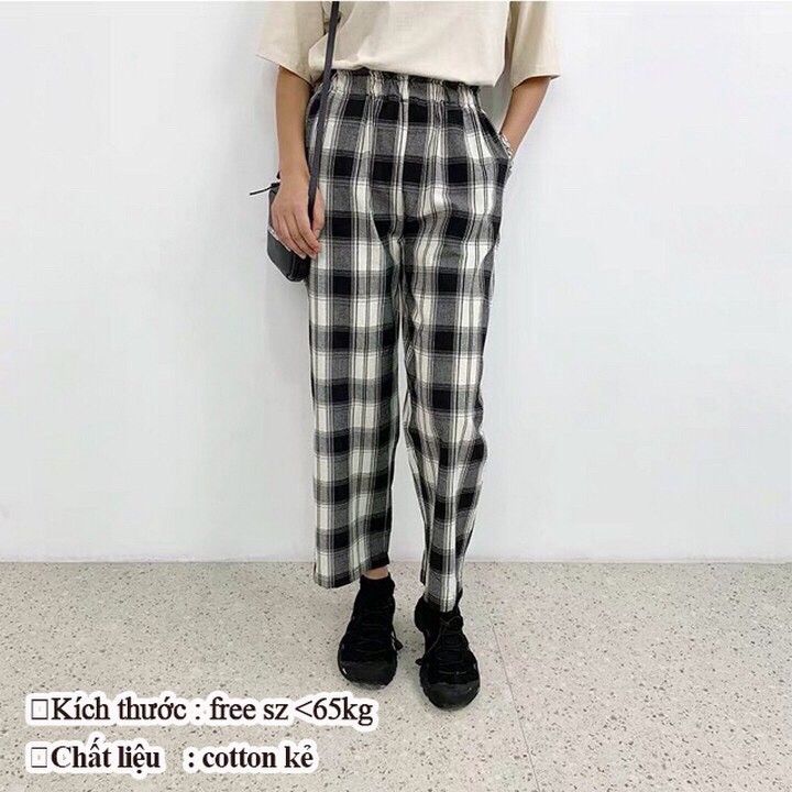 QUẦN DÀI KIỂU BAGGY NỮ NAM ỐNG RỘNG XUÔNG DÀI LƯNG THUN KẺ Ô CARO THỜI TRẠNG | BigBuy360 - bigbuy360.vn